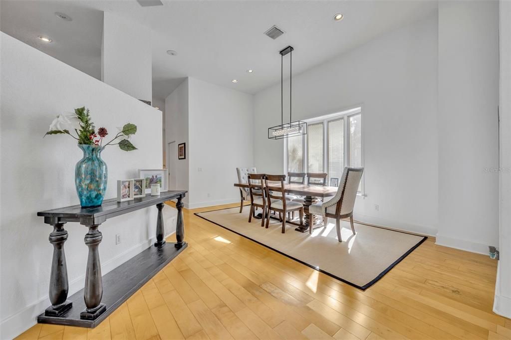 Dining room with gas fireplace