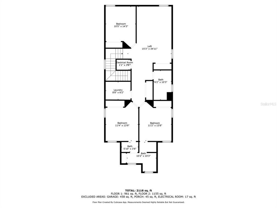 Second floor - floor plan with measurements