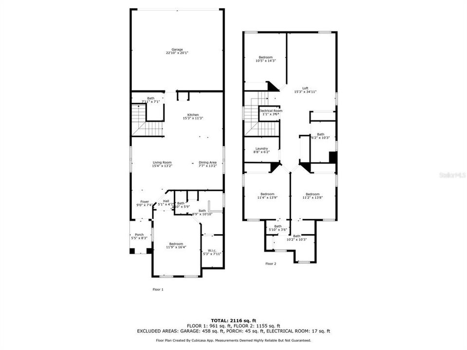 First and second floor - floor plan with measurements