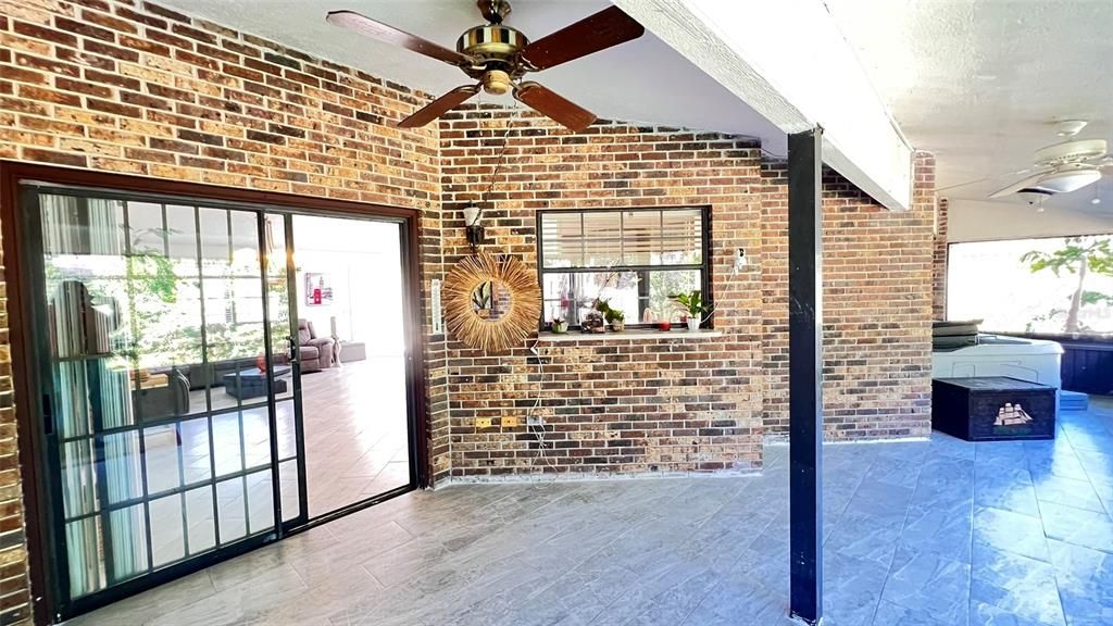 Back patio with kitchen window