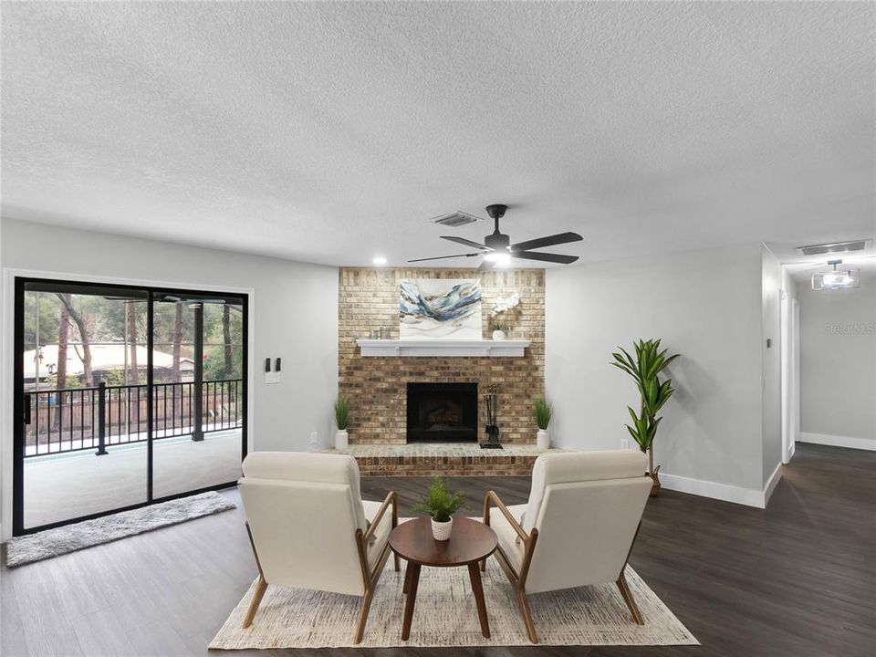 Family Room with Wood Burning Fireplace