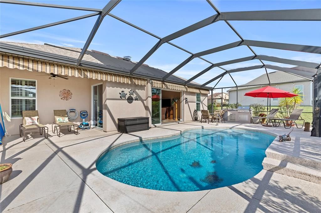 Solar heated Pool with mosaic gracing the pool floor