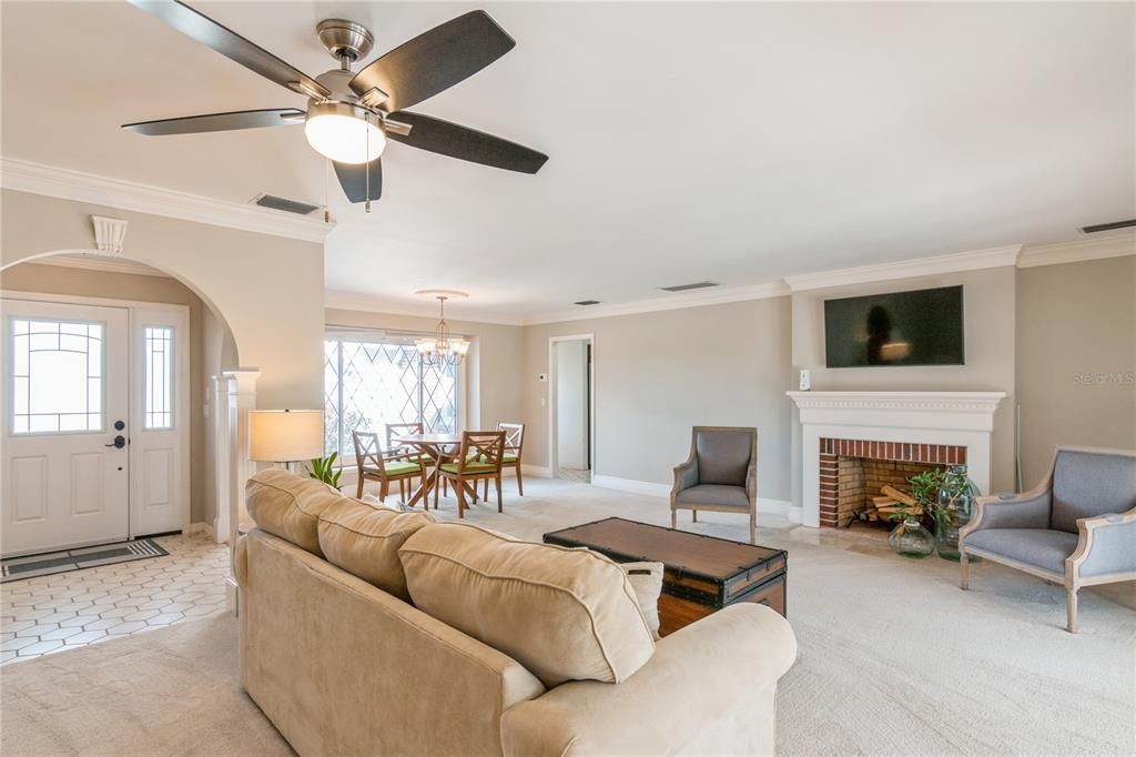 Living room, dining room.