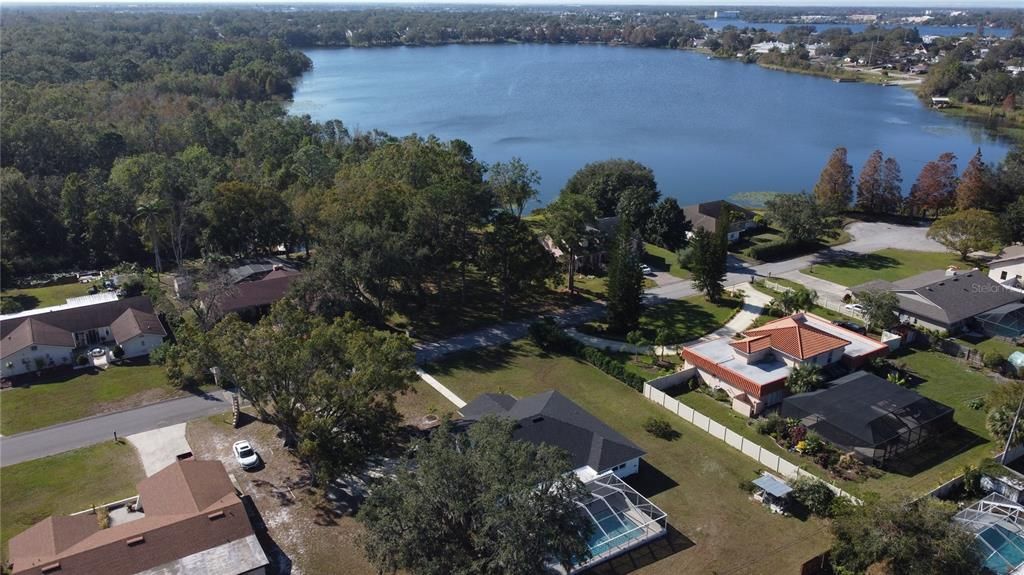 Aerial view of home with view of Lake Ned.