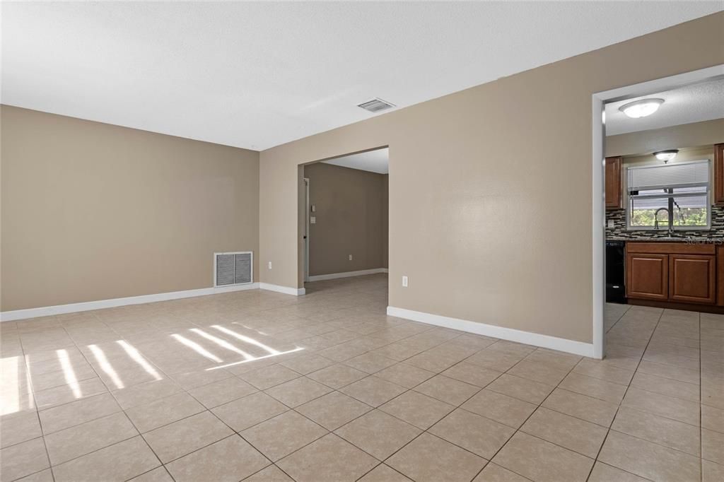 Living room and entry to kitchen