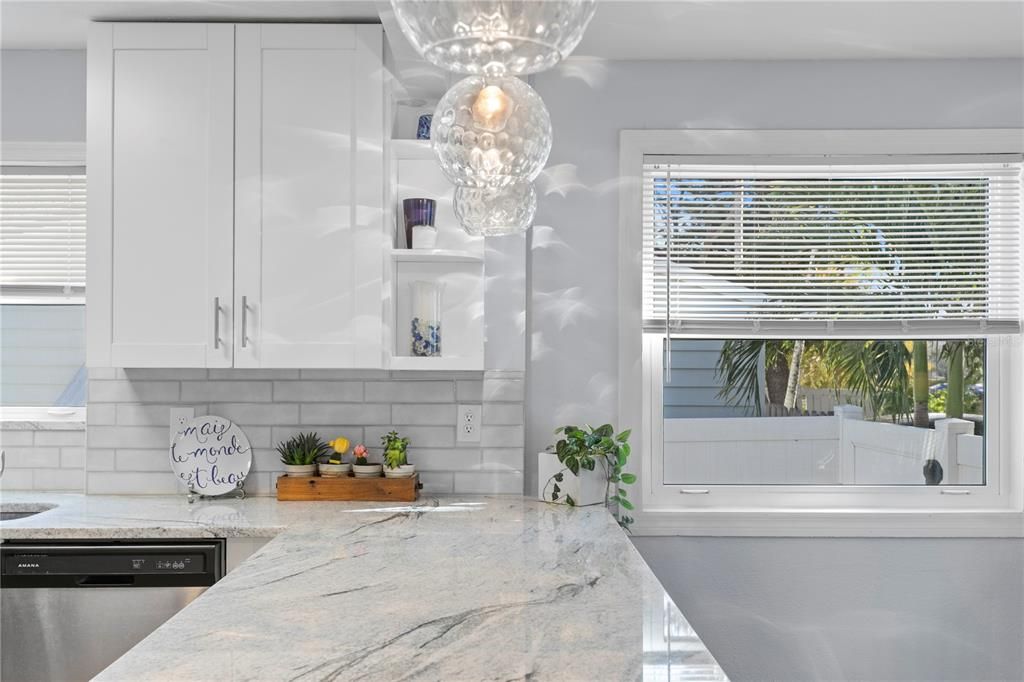 Granite counters with large breakfast bar