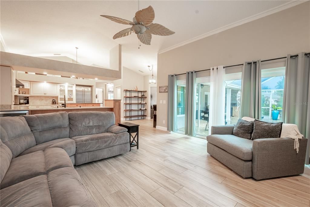 The family room is open to the kitchen and breakfast nook.