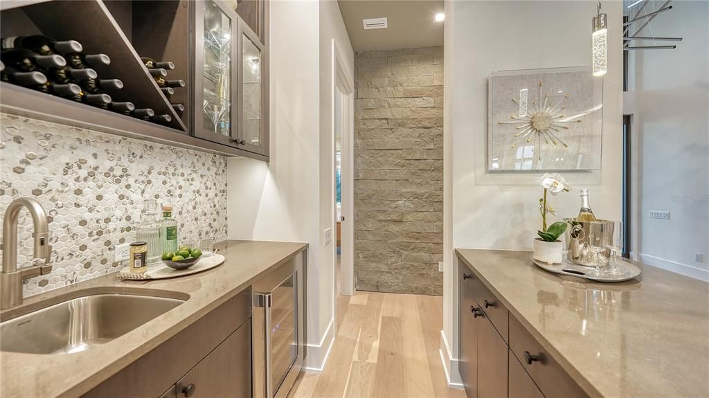 Wine bar with sink and fridge