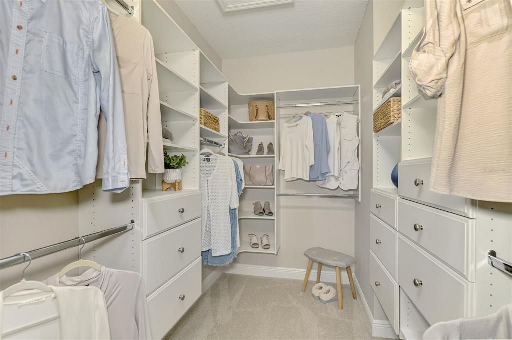 Built-in closet system in the primary bedroom