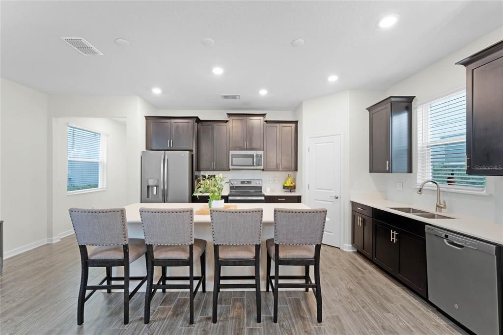 View of kitchen and large island