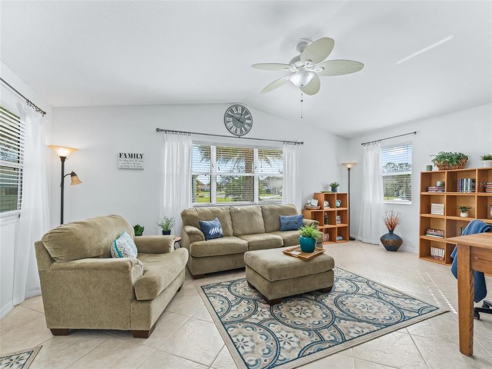 BONUS ROOM with vaulted ceilings! Notice the diagonal tile.