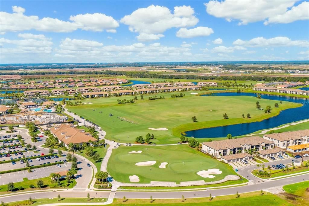 Aerial View of the Golf Club and Driving Range behind behind. Lots of parking available