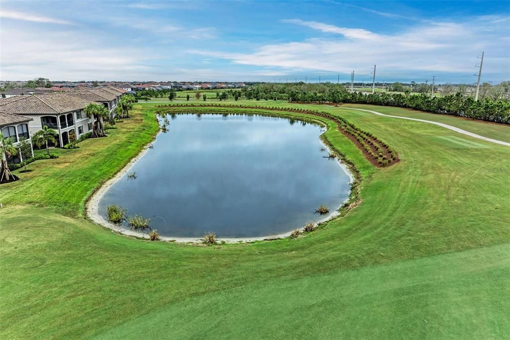 Aerial view of the lake on the golf course  behind the property