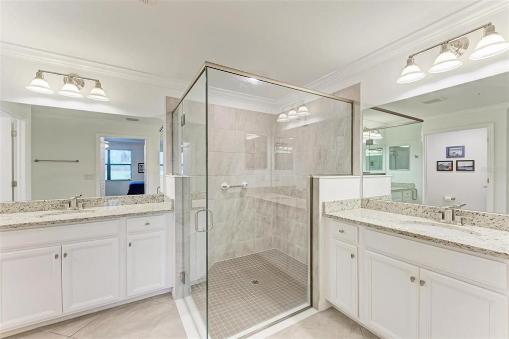 Primary Bathroom with Dual Sinks and Walk In Shower