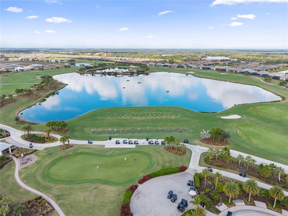 Aerial view of the driving range.