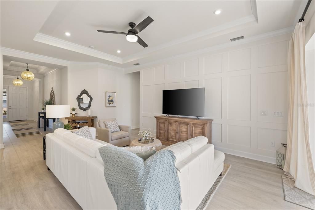 Floor to ceiling accent wall in the living room.