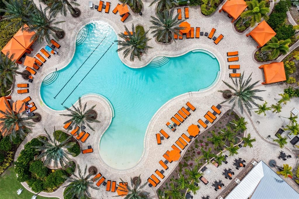 The resort pool with tiki bar