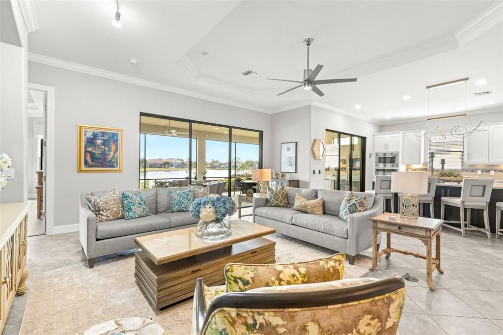 Living room and kitchen both with sliding doors to the back lanai