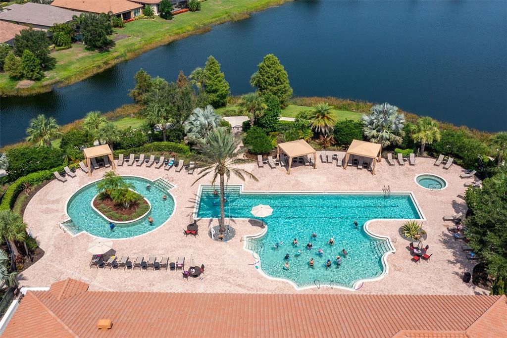 The amenity Center has a whirlpool, lap and swimming pool and a hot tub