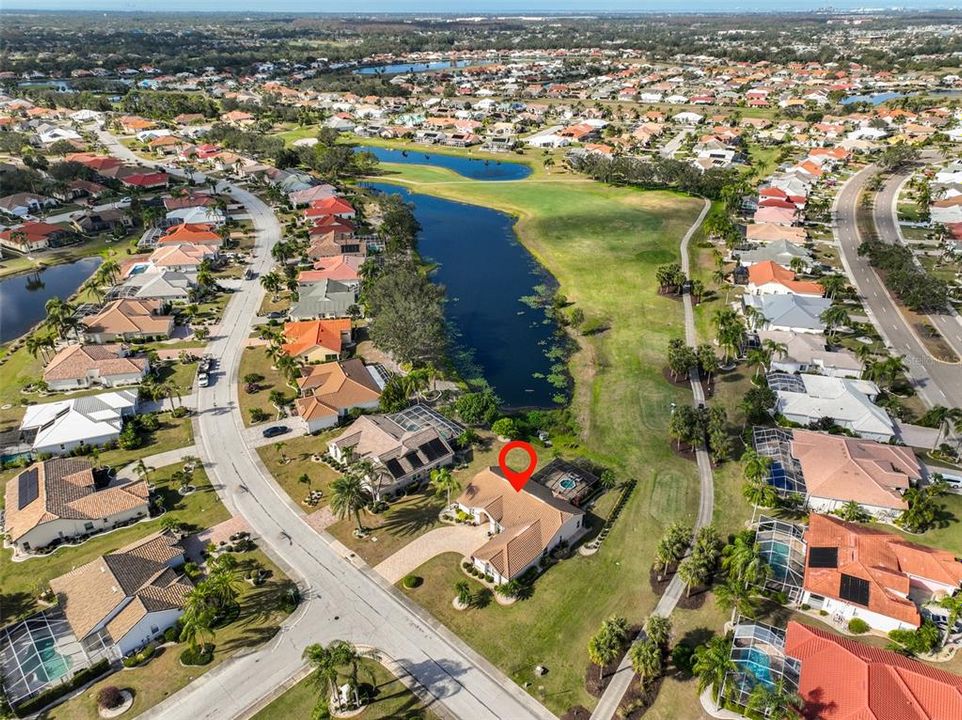 Aerial Renaissance Golf Course & Pond View