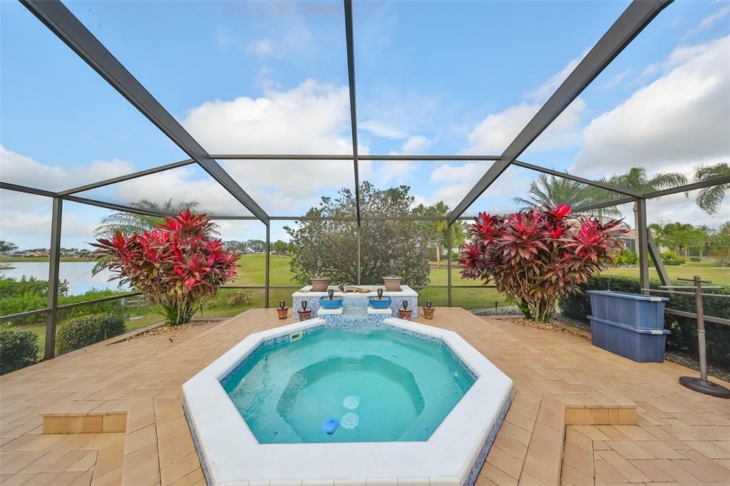 Beautiful Spool, Paved Outdoor Living Space & Fountain Feature