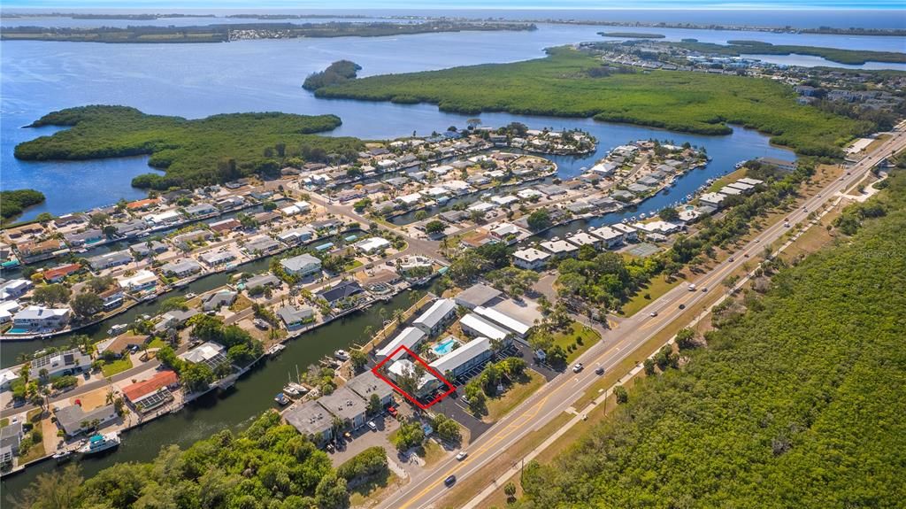 Aerial view with Building D highlighted.