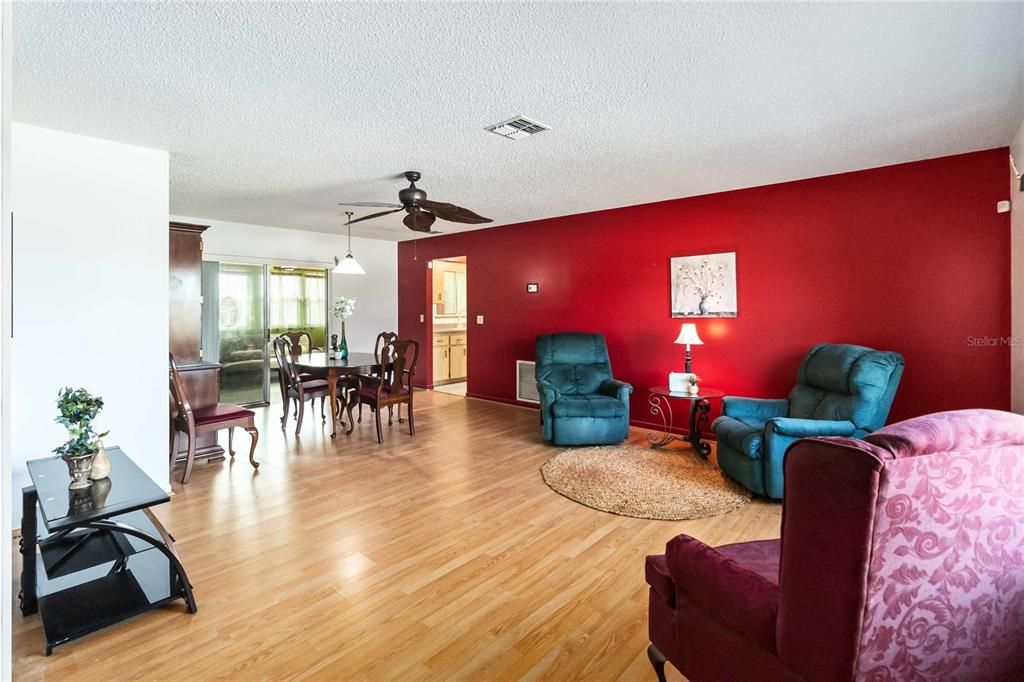 Living and dining space with laminate floors