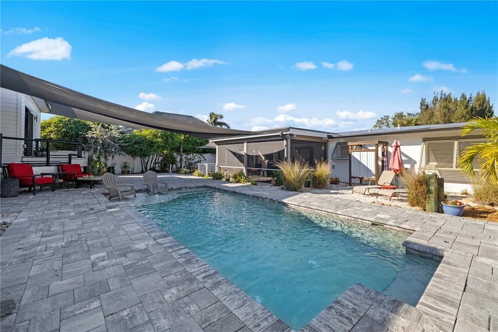 Saltwater pool with lounge  area