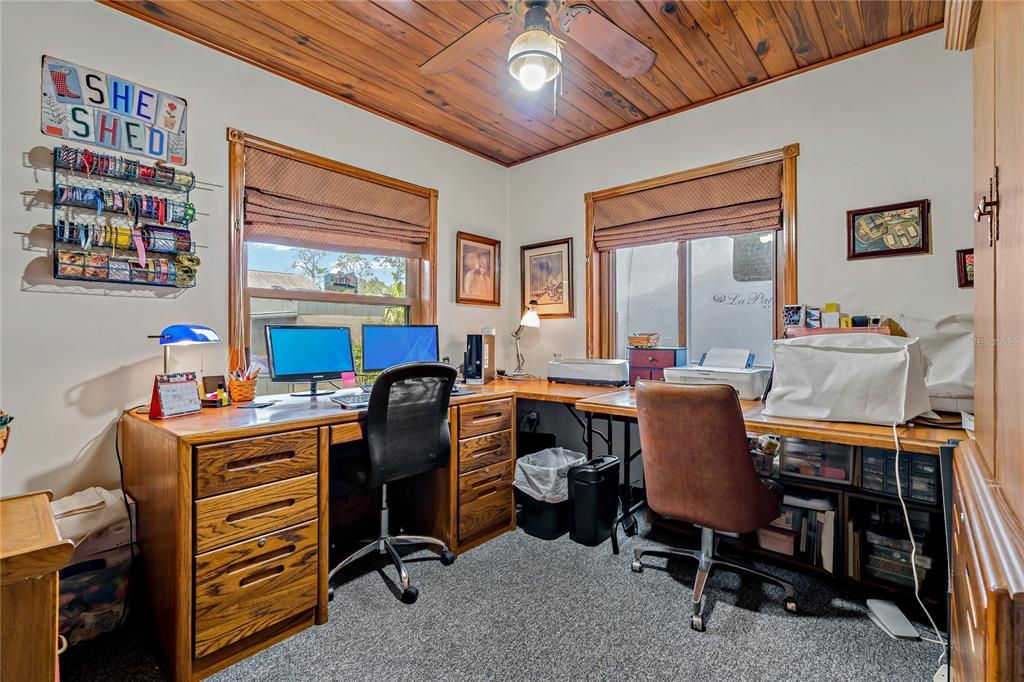 Bedroom 2 used as Office ("She Shed") with ceiling fan.