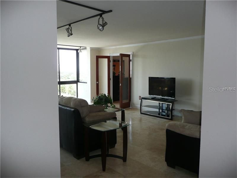 Looking from kitchen area to living room