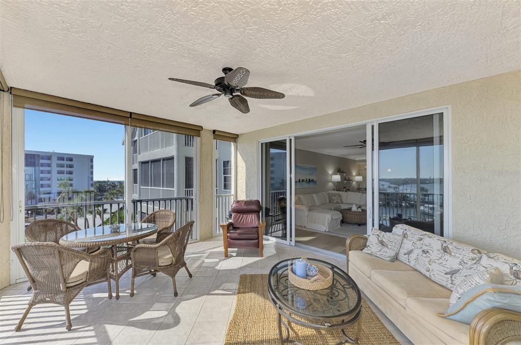 So much space to enjoy. This back enclosed lanai is perfect enjoying dinner, reading a book or simply watching the boats go by.