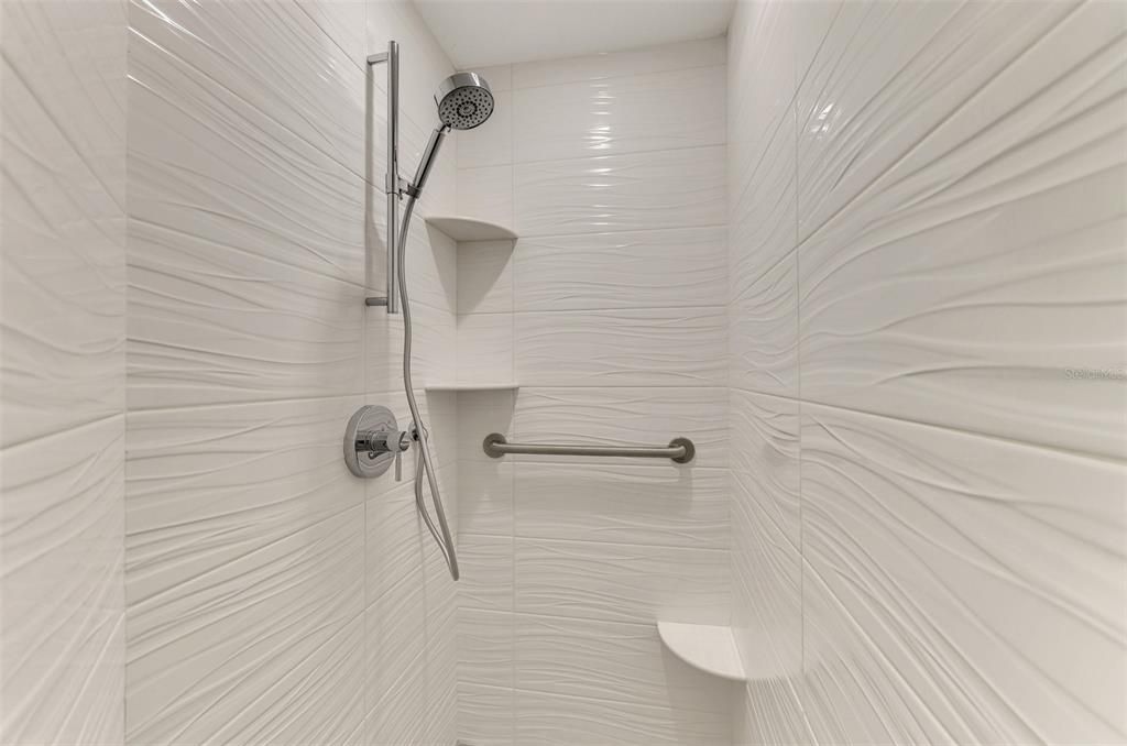 Soothing modern tile in the shower.