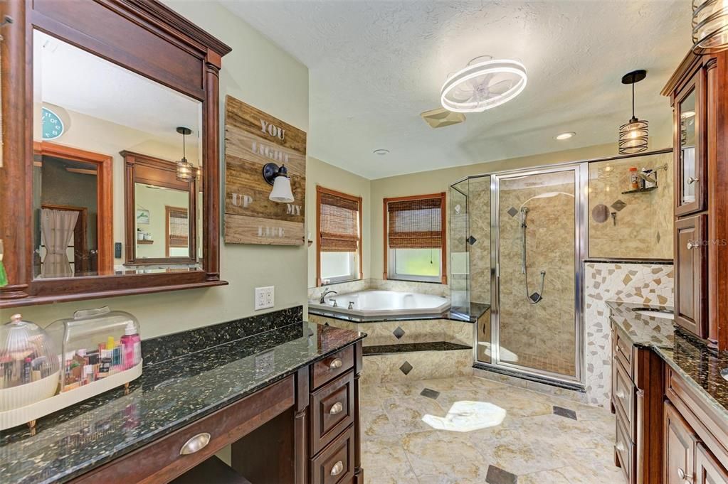 Primary bathroom walk-in shower and separate tub