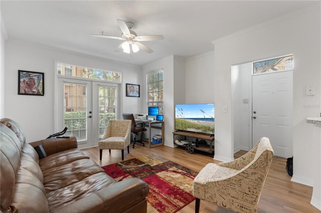 Upgraded crown molding in living room