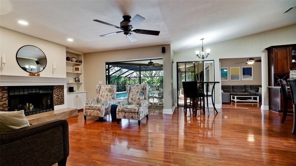 family room and kitchen