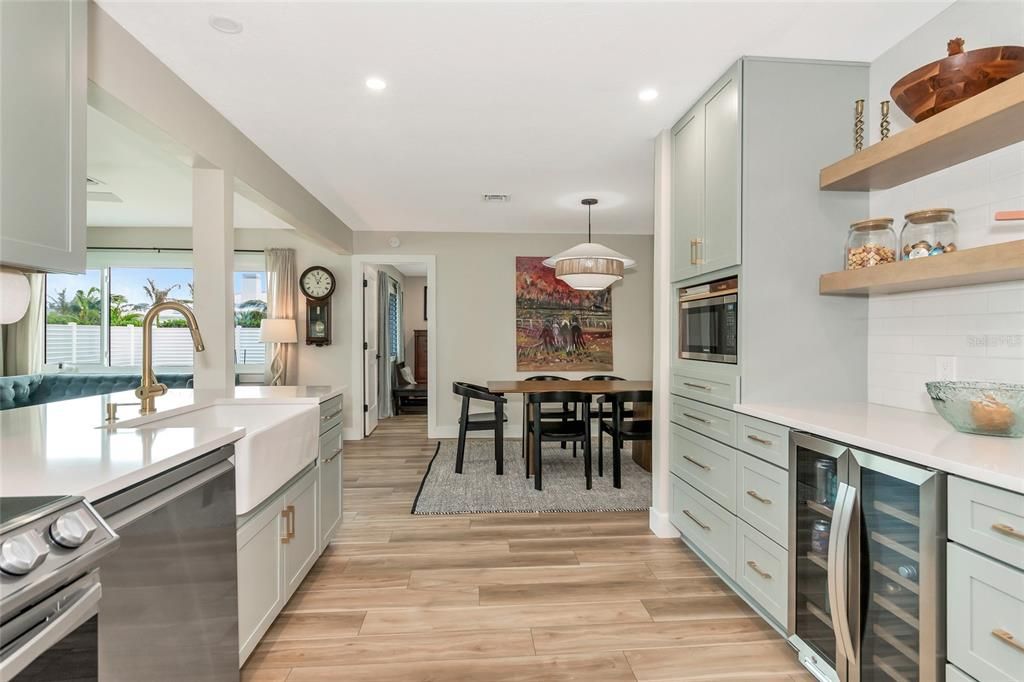 Kitchen looking into dining area