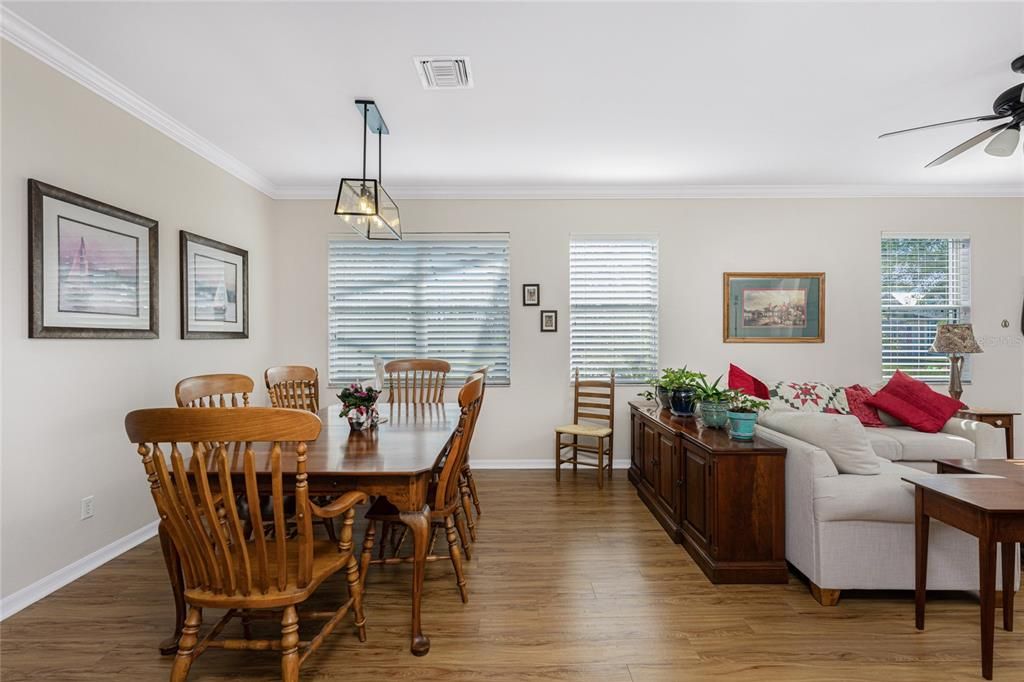 Great room with living area and dining area