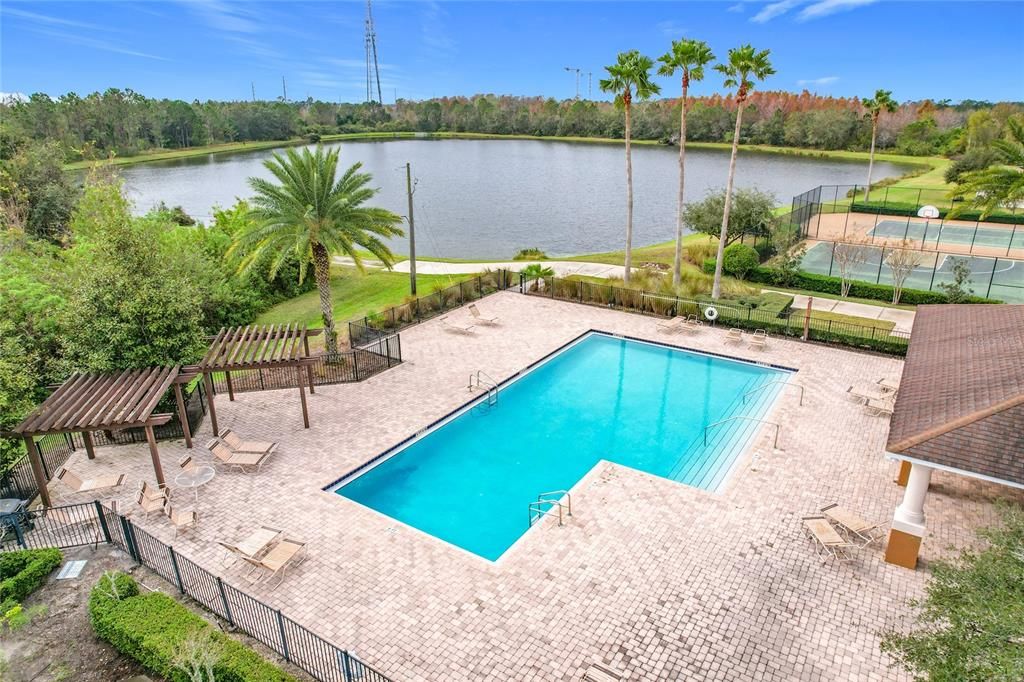 The community pool provides enough room for everyone, whether getting some sun or swimming some laps.