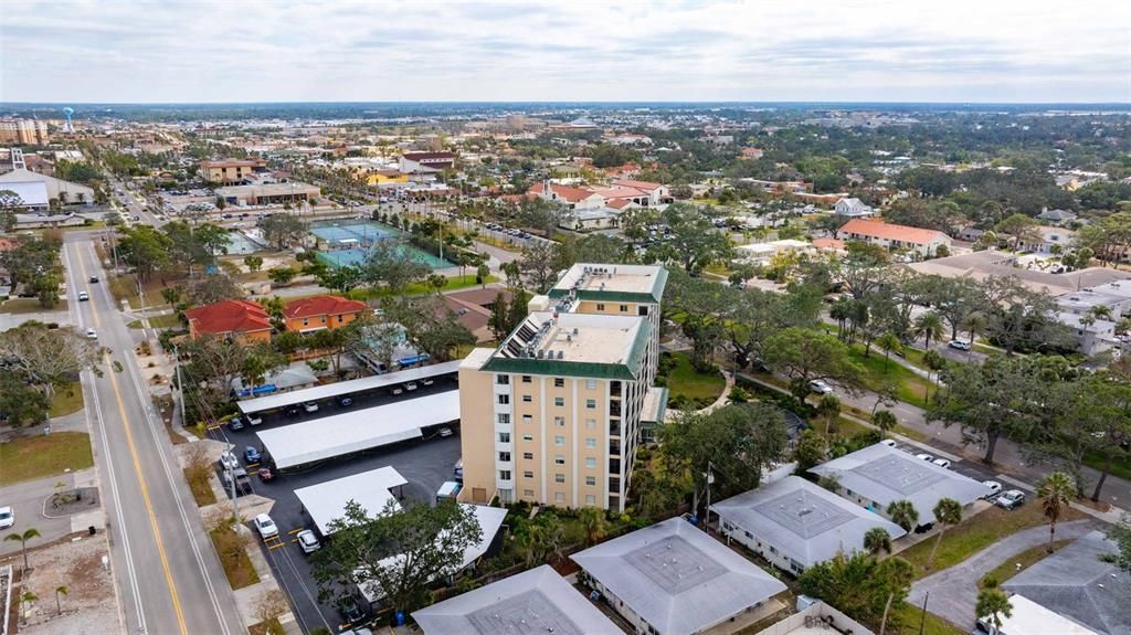 View of downtown from Venice Ave Condominium - facing East.  Tennis courts/basketball courts directly behind building.