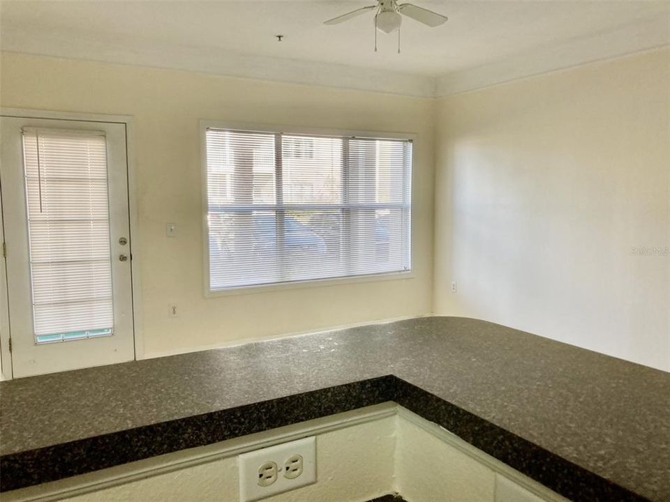 View of kitchen to living room.