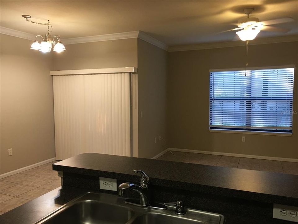 Dining area with blinds closed