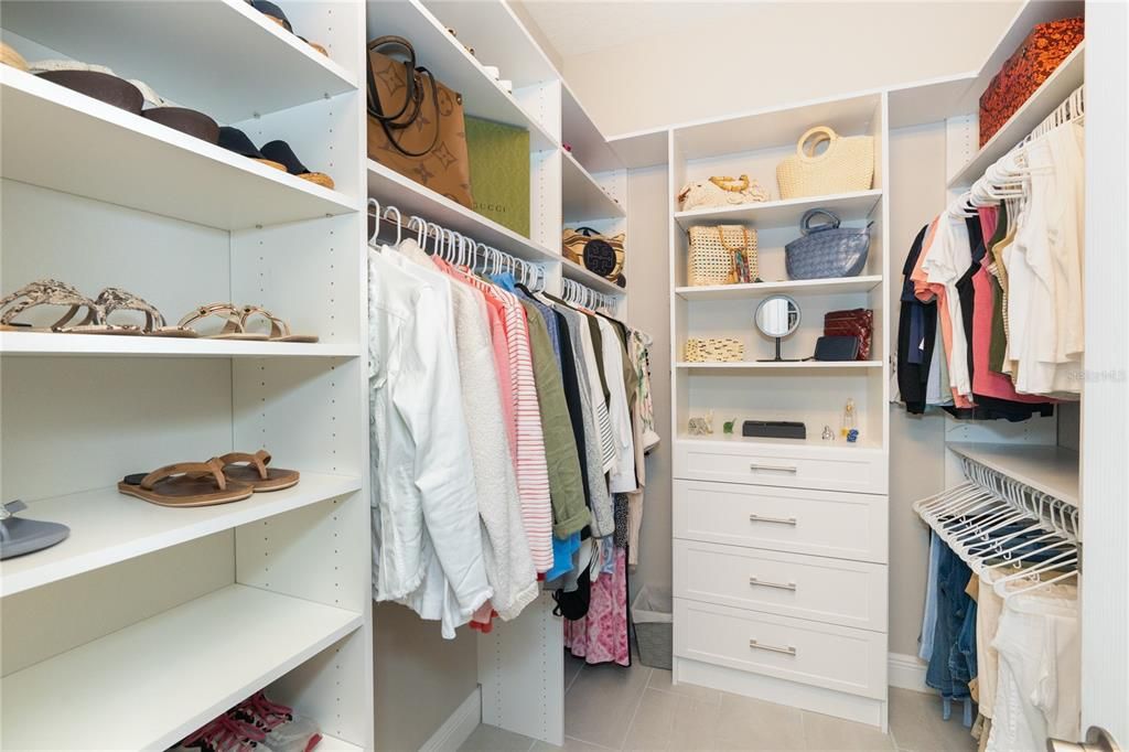 Primary Bedroom Custom Closet with Custom Built in's