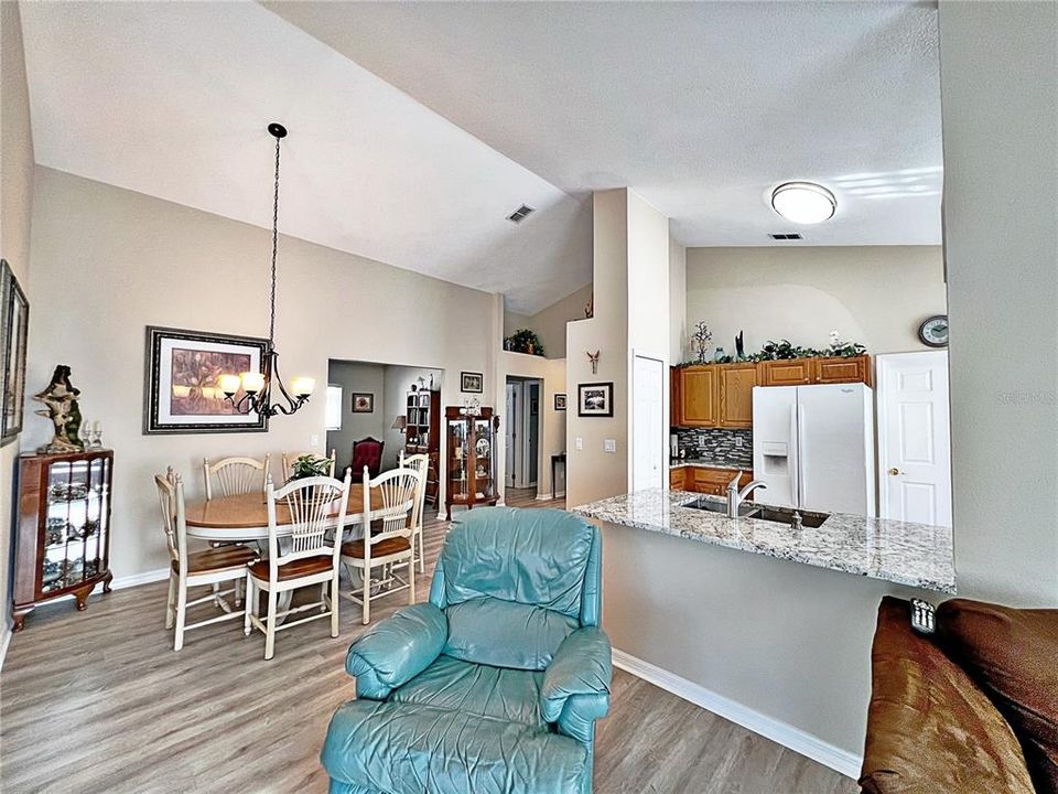 Wide view of Lifing room, Dining room and Kitchen