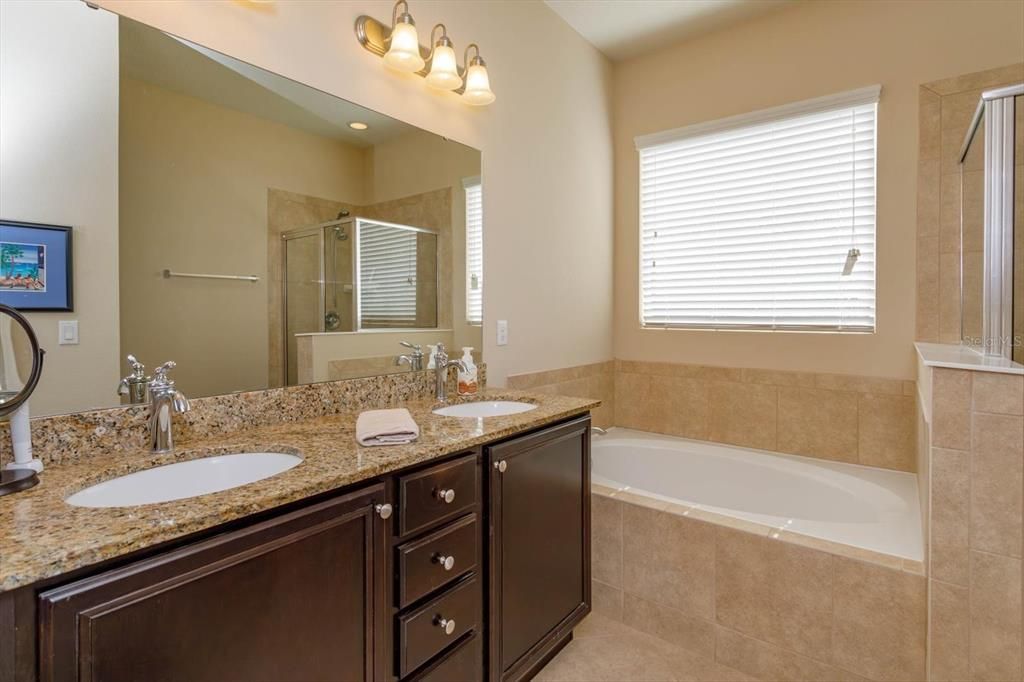 Primary Bathroom with granite counters