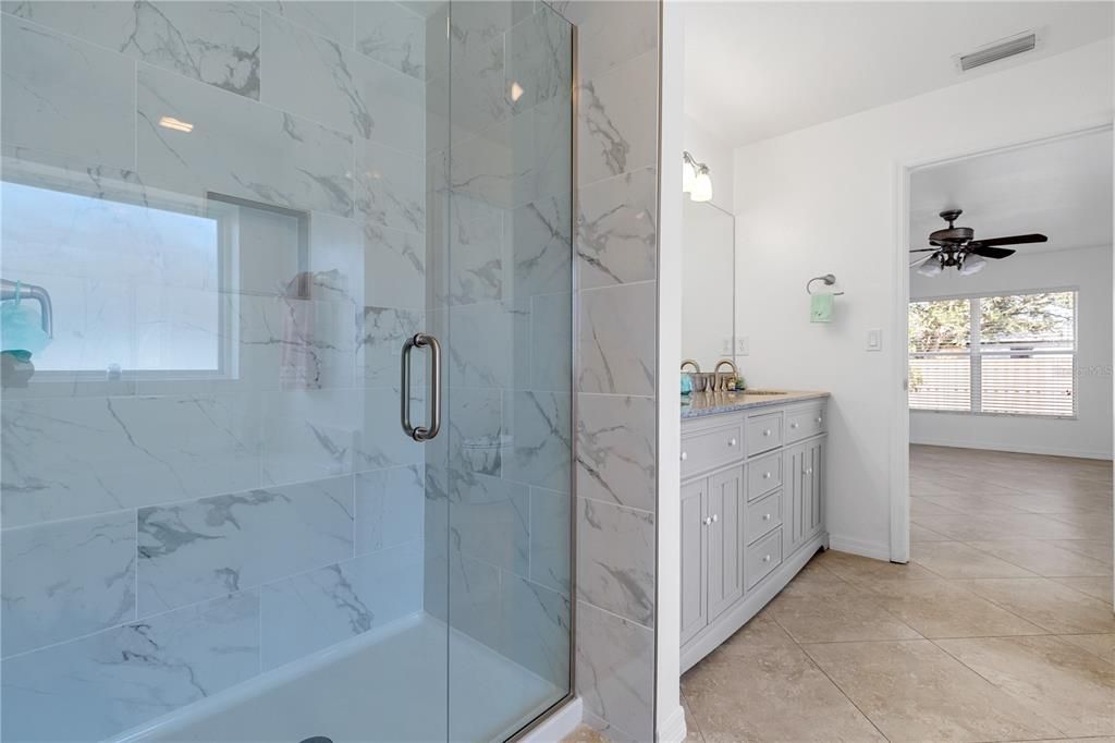 Main Bath with renovated glass shower