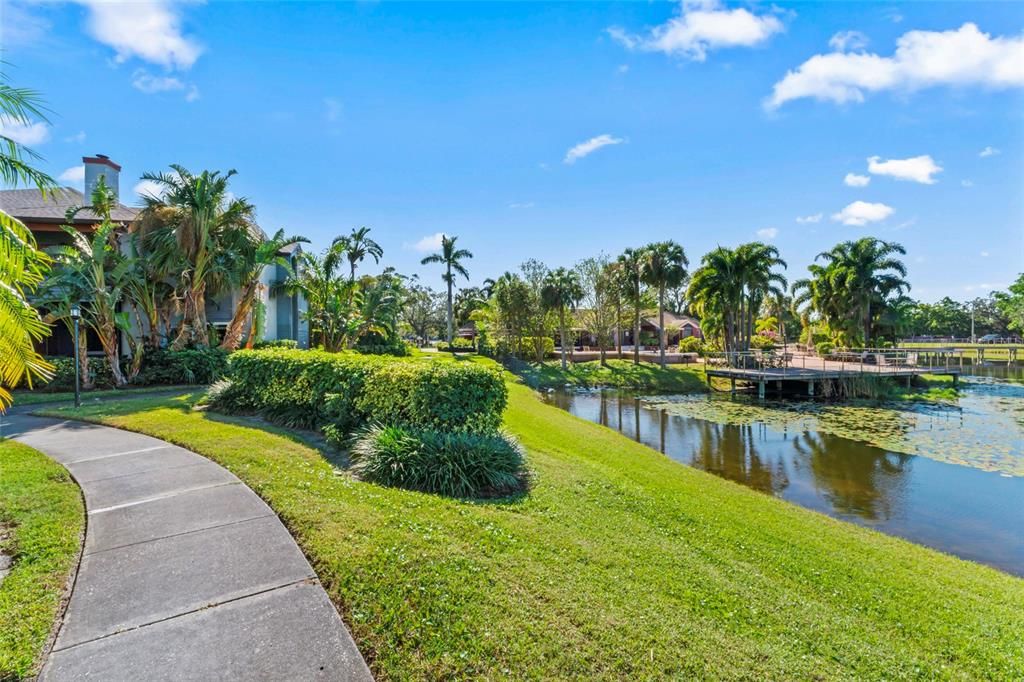 Condo overlooks the pond and the pool area.