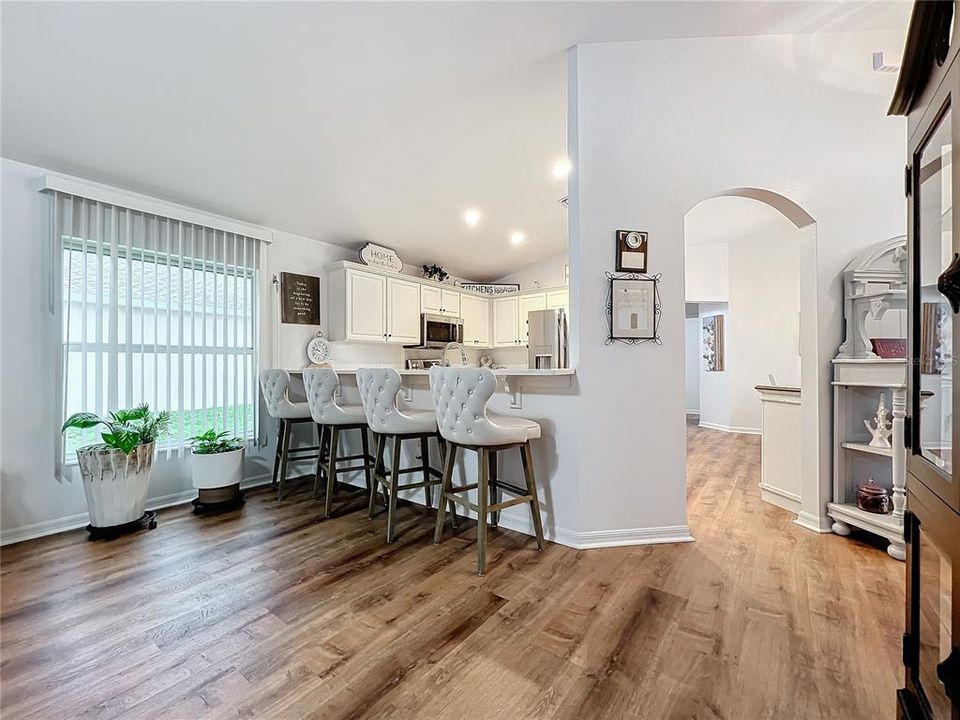 The breakfast bar offers plenty of casual seating for quick meals or for friends to sit and chat while the chef is in the kitchen.