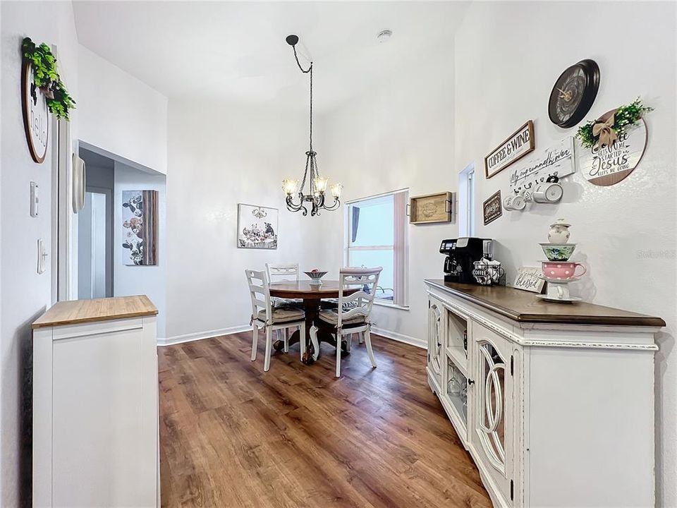 Dining room has plenty of room to accommodate a larger dining room table.