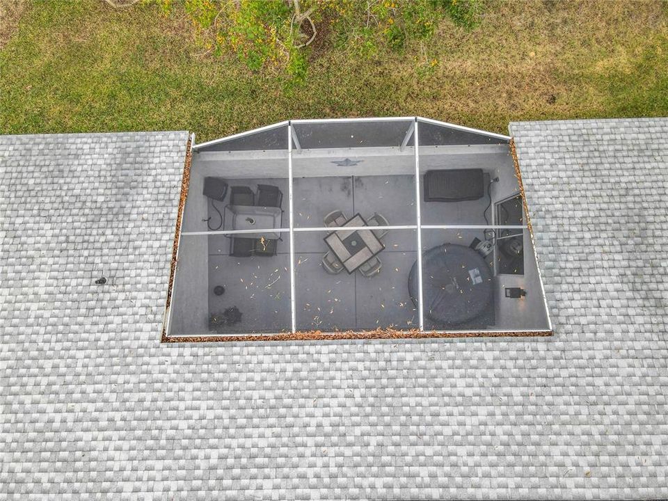 Aerial view of the screened lanai/courtyard area of the home.