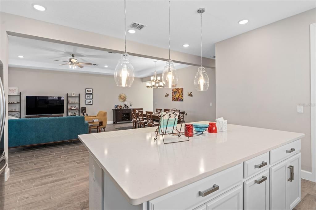 View from the Kitchen to the Family and Dining Rooms